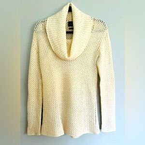 BLUE Saks Fifth Avenue Open Weave Cashmere Knit Cowl Neck Cream Beachy Sweater M